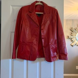 100% Red Leather Blazer Jacket
